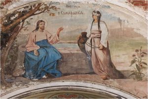 Христос и самарянка_фреска Никольского храма в Кутьино